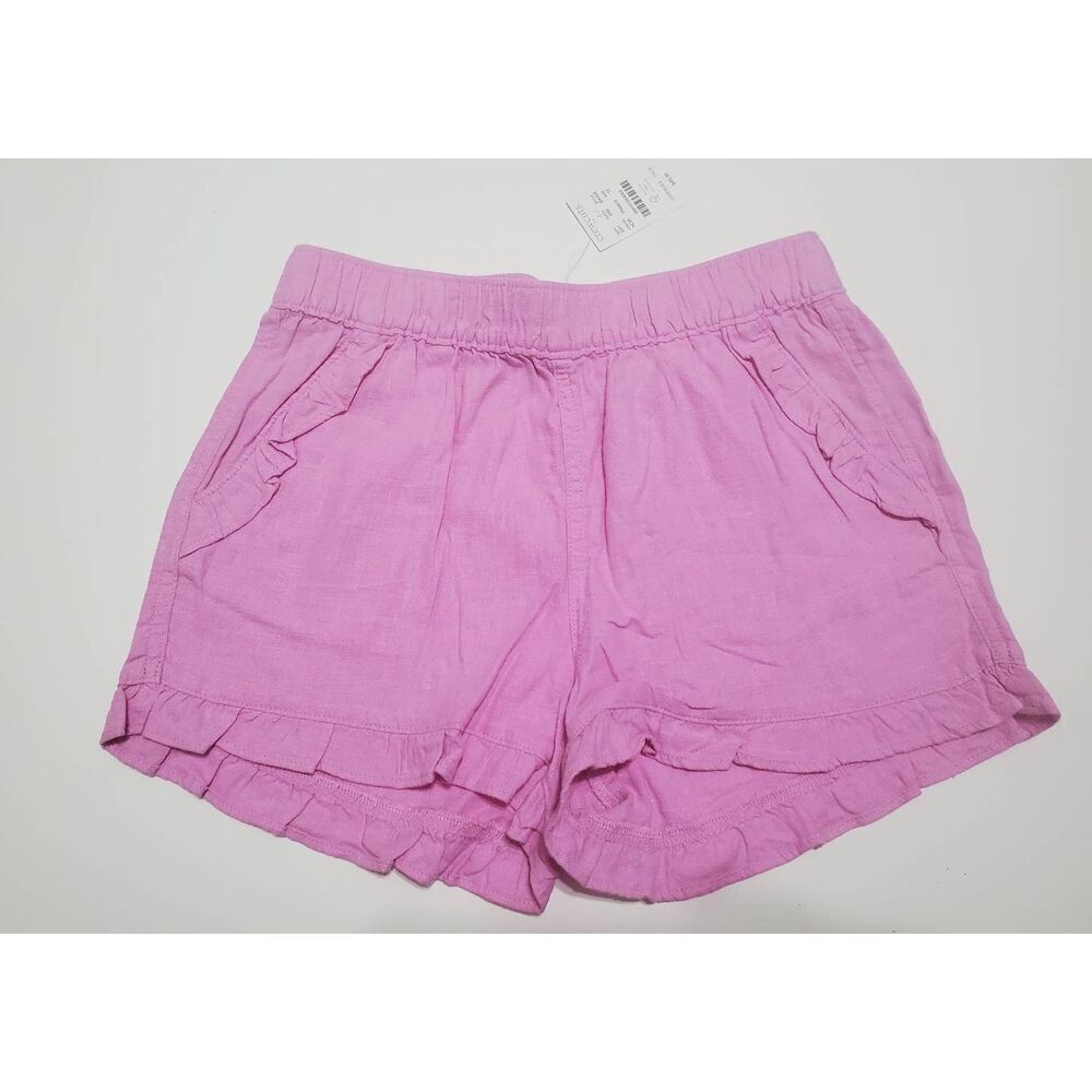 Crewcuts Girls Ruffle Hem Solid Pink Linen Blend Pull On Shorts Summer Vacation